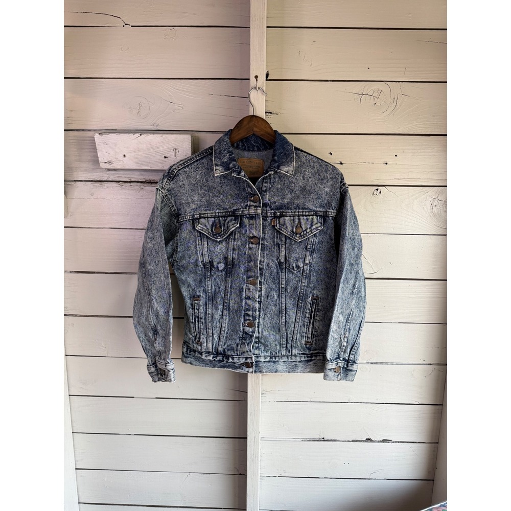 Vintage Levis Acid Wash Denim Trucker Jacket Mens Large Made in USA Blue Jean